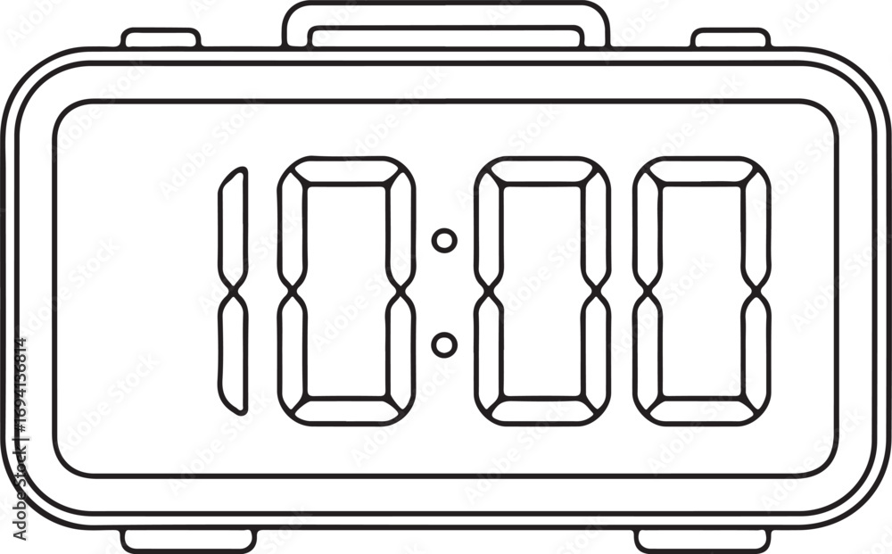 Poster simple line drawing of a digital clock displaying ten o clock