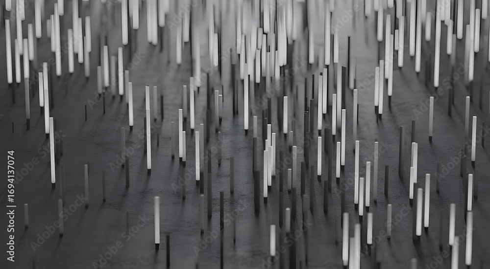 Poster vertical elegance: a mesmerizing grayscale capture that reveals an intricate pattern of vertical ele