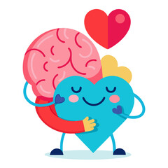 Heart embracing a brain illustration symbolizing love and intellect connection