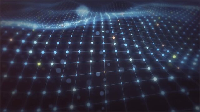 Abstract digital wave pattern of glowing blue dots and lines