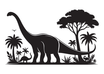 brachiosaurus logo silhouette vector, brontosaurus silhouette vector logo illustration, silhouette of a brachiosaurus dinosaur, animal wildlife brontosaurus logo silhouettes vector on white background © Adobe design