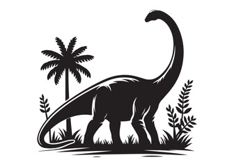 brachiosaurus logo silhouette vector, brontosaurus silhouette vector logo illustration, silhouette of a brachiosaurus dinosaur, animal wildlife brontosaurus logo silhouettes vector on white background © Adobe design