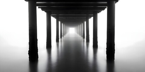 Underneath the pier, a perspective view into infinite bright light.