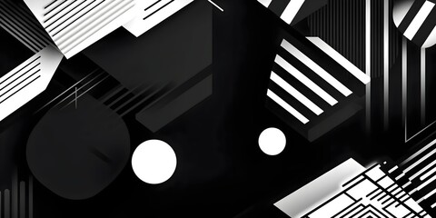 Black and White Geometric Abstract with Circles and Angular Shapes