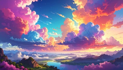 Colorful cloudscape over a valley