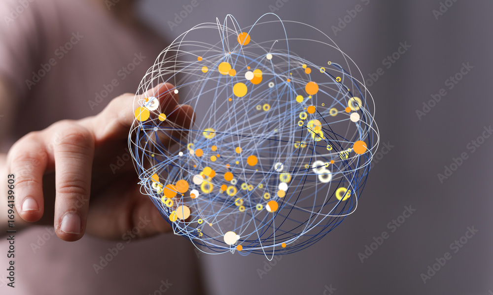 Aufkleber abstract image of a hand interacting with a digital sphere, representing global networks and connect