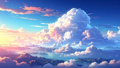 Colorful cloudscape over mountains