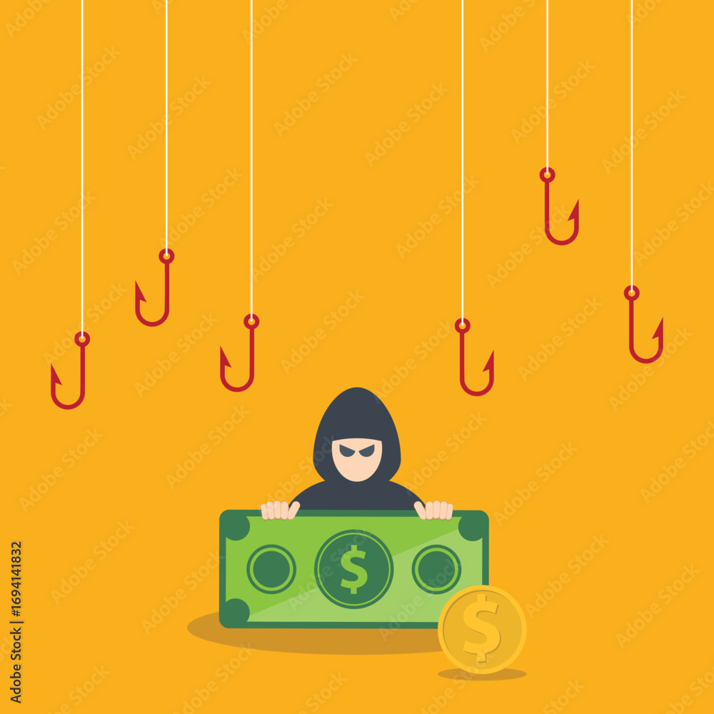Poster hacker stealing money. hacking concept.