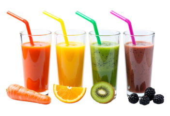 Vibrant Orange Carrot Juice with Straw on Transparent Background, Digital Illustration for Web Design