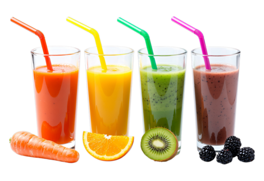 Vibrant Orange Carrot Juice with Straw on Transparent Background, Digital Illustration for Web Design