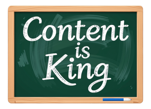 White Chalkboard Text "Content is King" on Transparent Background, Handwritten Typography Graphic
