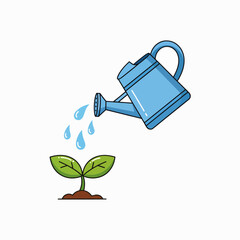 Obraz premium Nurturing a Young Plant with Water from a Watering Can