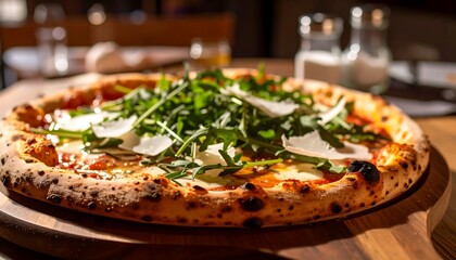 Delicious pizza with fresh arugula