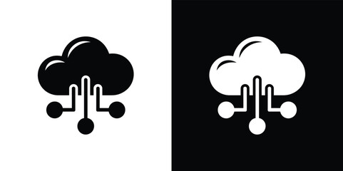 Cloud Computing Icon with Nodes and Connections on Transparent Background