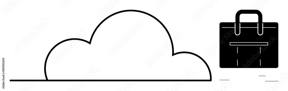 Poster minimalist cloud and briefcase illustration highlighting tech and business integration. ideal for cl