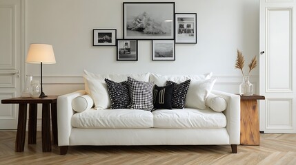 Obraz premium white sofa with feather decoration