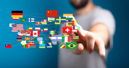 Image of interconnected world flags, symbolizing global business, communication, or travel.