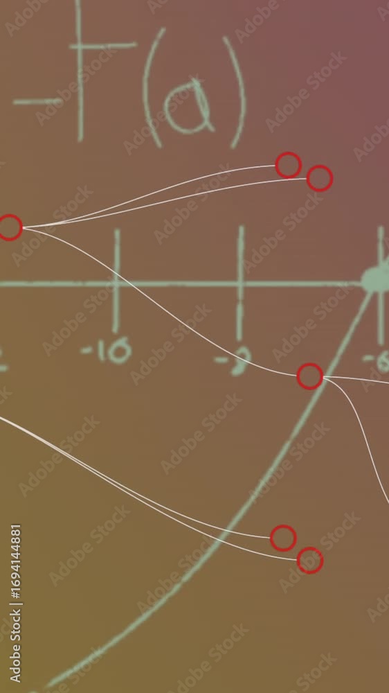 Aufkleber animation of connecting dots and mathematical equations floating against purple gradient background