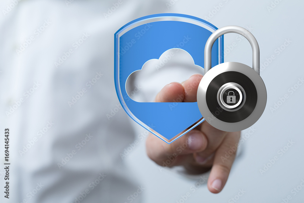 Poster safeguarding your cloud data with advanced encryption and security protocols.