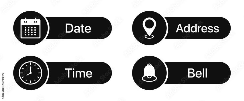 Wall mural date time address bell icon set for calendar clock location and notification ui design