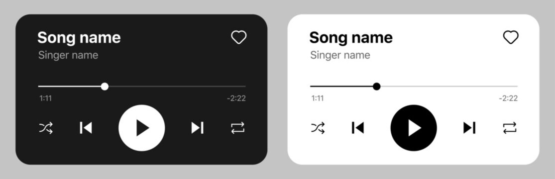 Music player mockup set with album song playlist profile screens in light dark mode mobile app design