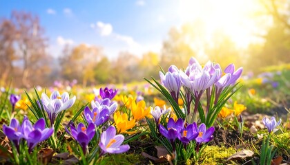 Spring flowers blooming in a park
