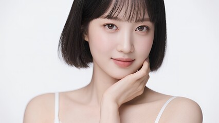 優しい表情でカメラを見つめるアジア人女性
