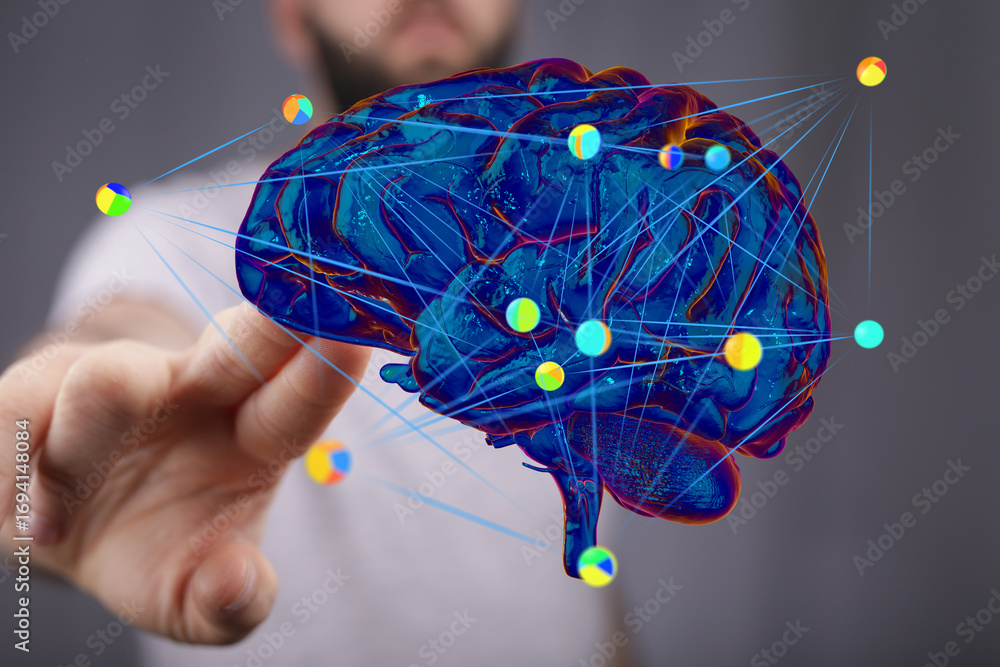 Poster abstract image of a brain with neural network connections. ideal for ai, technology, and neuroscienc