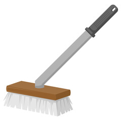 Bathroom cleaning brush vector illustration, scrub brush with long handle icon for household cleaning tools, sanitation equipment, EPS isolated on white background