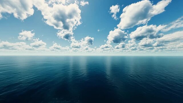 Serene seascape featuring a calm blue ocean under a partly cloudy sky
