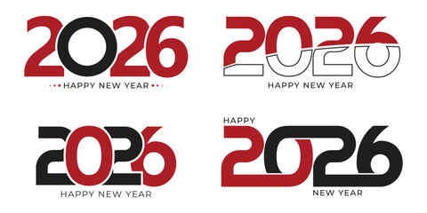 Happy New Year 2026 number collection with black and red colors