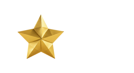 A solitary, pristine, perfectly formed golden origami star with intricate folds and elegant gleam, against a transparent studio background, iconic symbol of success and high standards