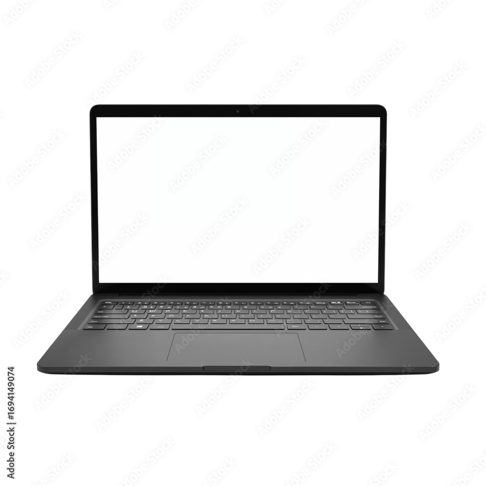 Poster modern laptop computer with blank white screen ready for content creation and digital work transpare