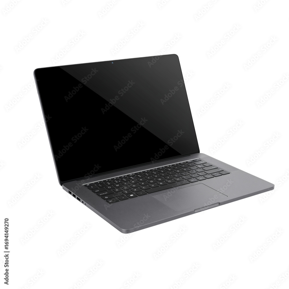 Poster sleek modern open laptop with illuminated keyboard and dark screen on a for digital technology conce