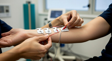 Electrode Pad Setup on Forearm for EMG or Physical Therapy Procedure