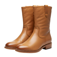 Tan Leather Boots with Decorative Stitching and Studs