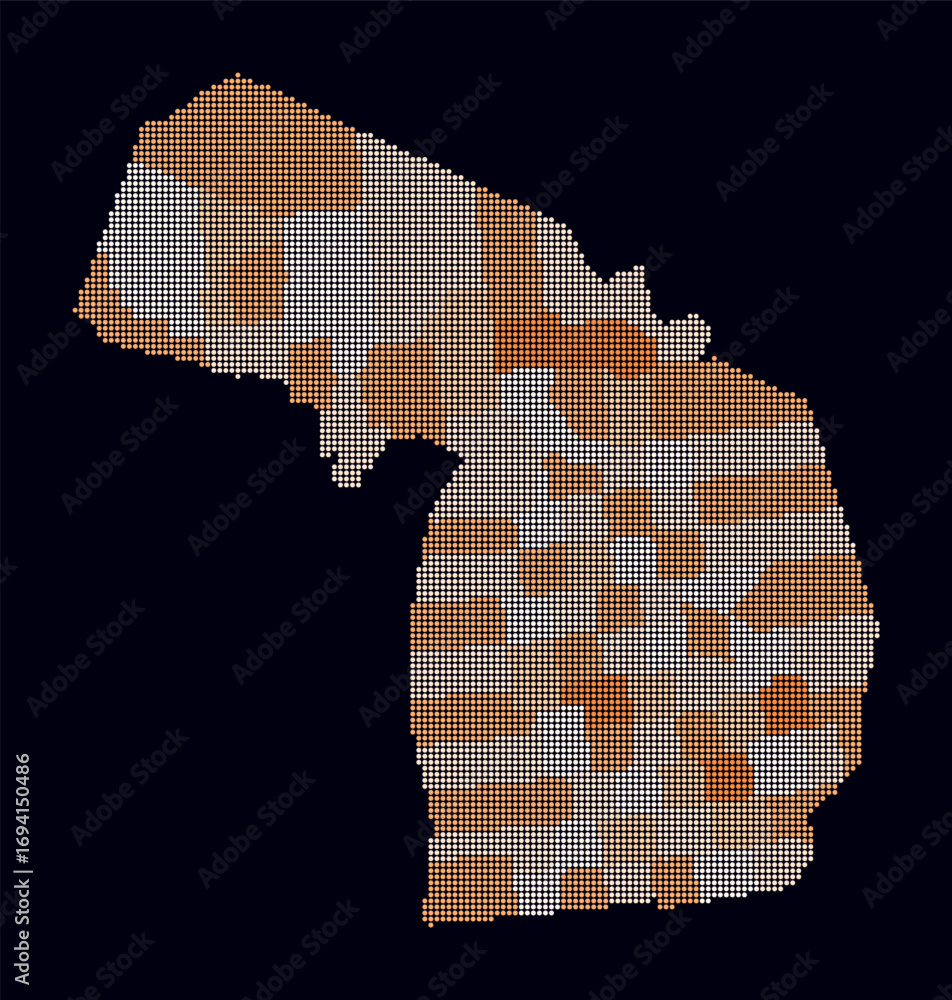 Poster michigan dotted map. digital style map of the state on dark background. michigan shape with circle d
