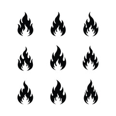 Stylized Flame Icon Set – Minimal Fire Symbols for Energy, Heat, and Danger Themes