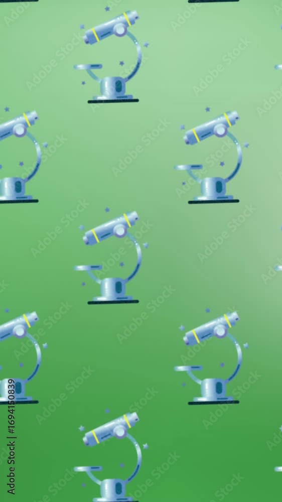 Poster animation of microscopes repeated on green background