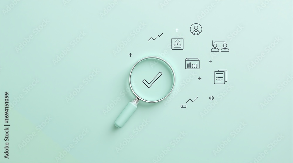 Poster understanding audit compliance and verification with magnifying glass for business review process
