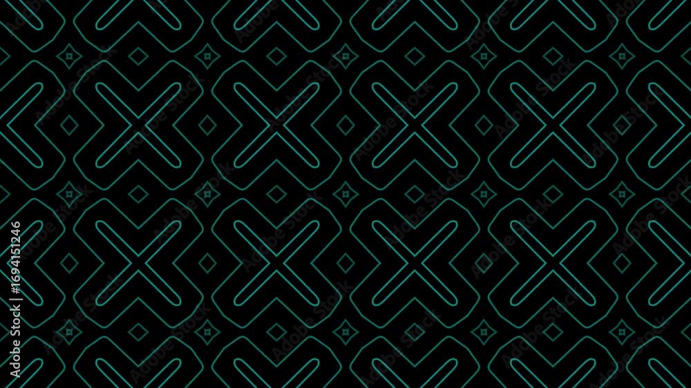 Aufkleber abstract seamless pattern with glowing teal geometric shapes creating a symmetrical futuristic latti