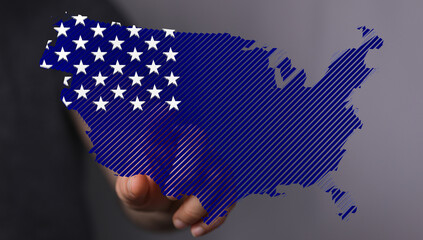 Digital art of a US map, stars and stripes, representing American identity and pride.