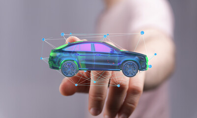 Innovative digital car model design, showcasing technology and future of automotive.