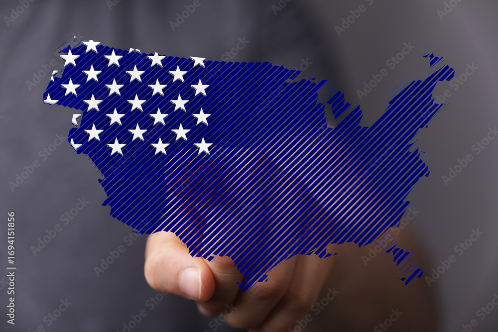 Aufkleber image of a hand interacting with a digital us map featuring stars and stripes. perfect for concepts 