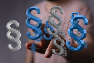 Abstract image of interconnected paragraph symbols representing legal concepts, law, and justice.