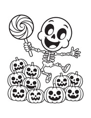 Cute Halloween Coloring Book Pages For Kids,  Vectors Illustration, Line Art, Black & White Designs, Bold-Easy, A4 Size 8.5x11
