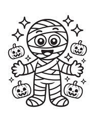 Cute Halloween Coloring Book Pages For Kids,  Vectors Illustration, Line Art, Black & White Designs, Bold-Easy, A4 Size 8.5x11
