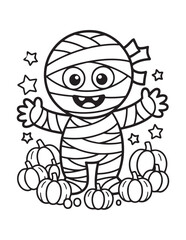 Cute Halloween Coloring Book Pages For Kids,  Vectors Illustration, Line Art, Black & White Designs, Bold-Easy, A4 Size 8.5x11