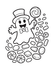 Cute Halloween Coloring Book Pages For Kids,  Vectors Illustration, Line Art, Black & White Designs, Bold-Easy, A4 Size 8.5x11