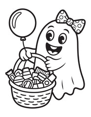 Cute Halloween Coloring Book Pages For Kids,  Vectors Illustration, Line Art, Black & White Designs, Bold-Easy, A4 Size 8.5x11